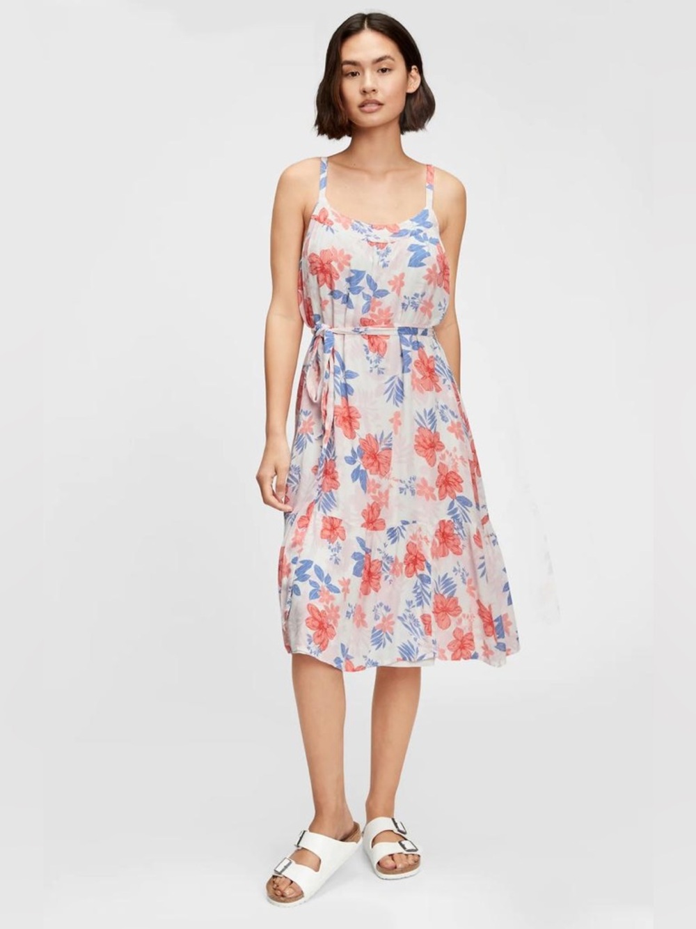 GAP Floral Sundress White with Blue and Coral Flowers Size MT